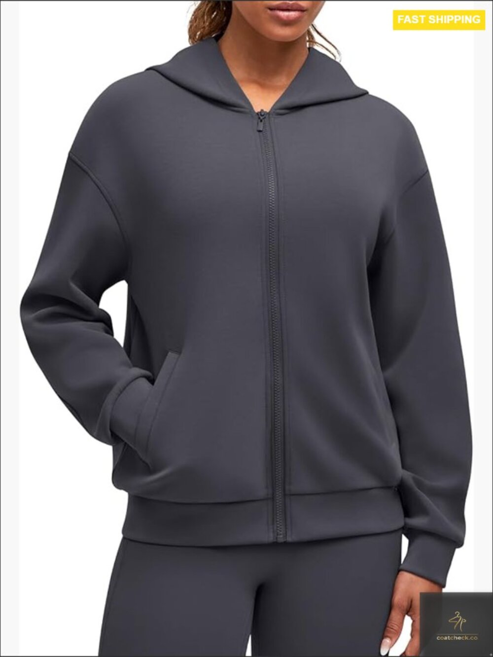 Full Zip Hoodie Loose Fit Casual Long Sleeve Modal Mid Weight Jacket with